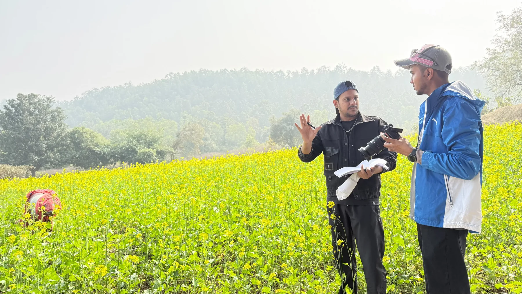 Directing on location in a mustard field